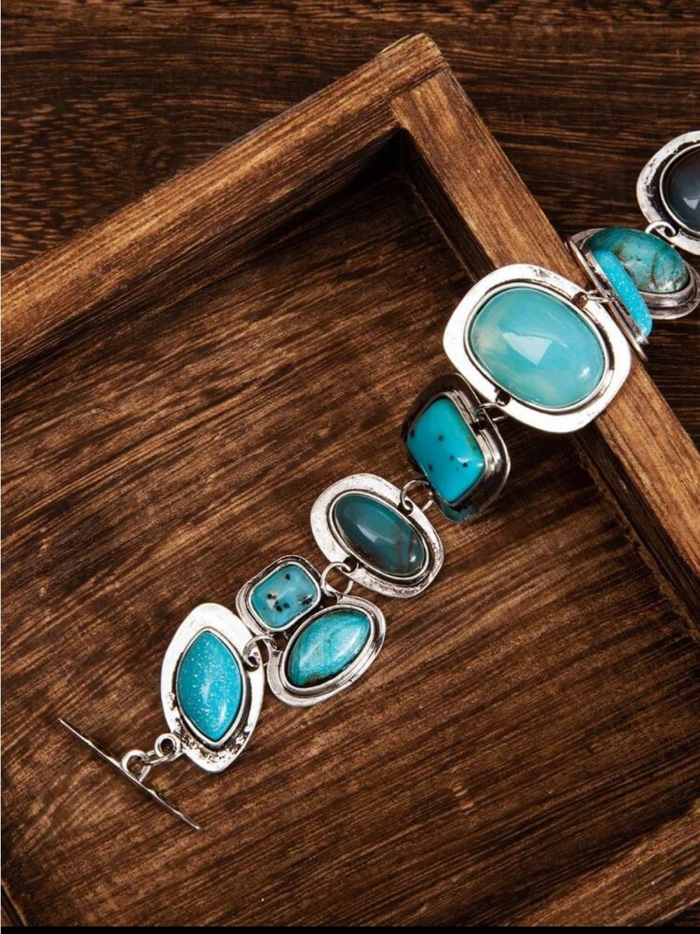 Turquoise Statement Bracelet - Silver-Tone Multicolor Stones - Picture 5 of 6
